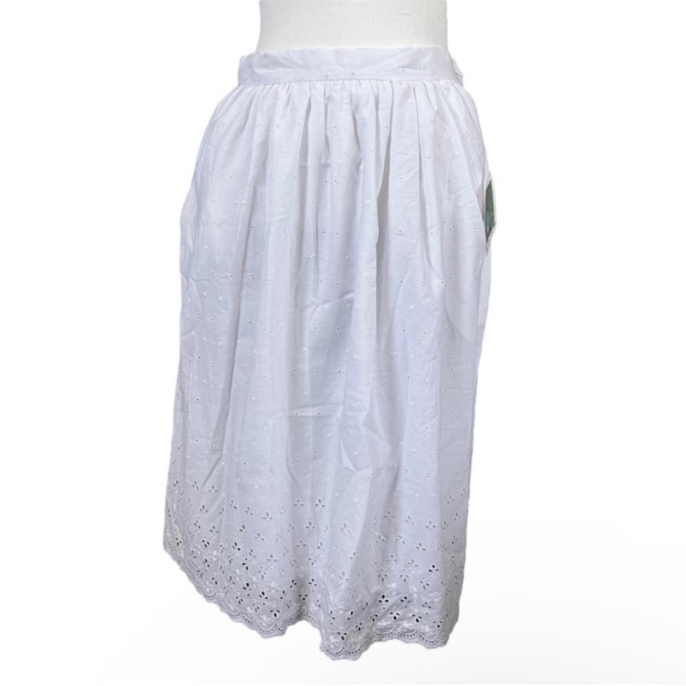 Dear Clementine Handmade White Eyelet Lace Midi Skirt Pockets M 28” Waist NWT